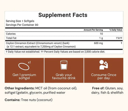 Ceylon Cinnamon (equivalent to 7,200 mg) infused with MCT oil
